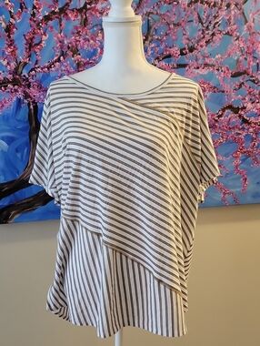 Cato Cream & Brown Striped Short-Sleeve Layered Tee